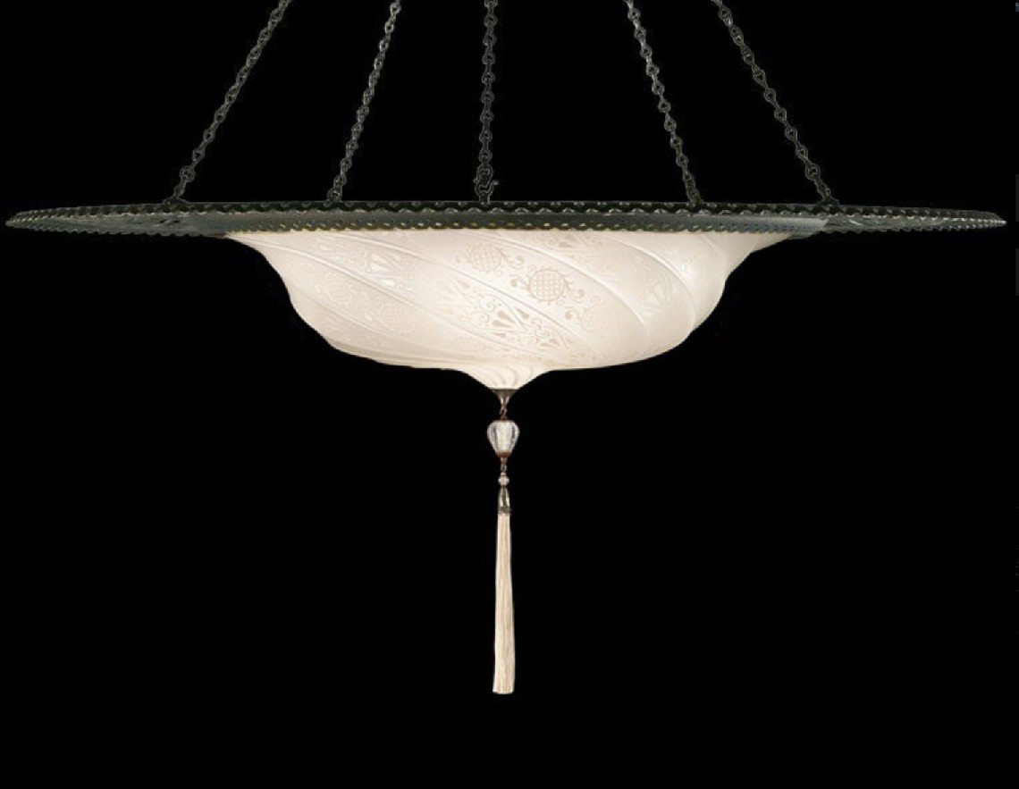 Venetia studiumvScudo Saraceno white classic glass lamp with metal ring 吊燈